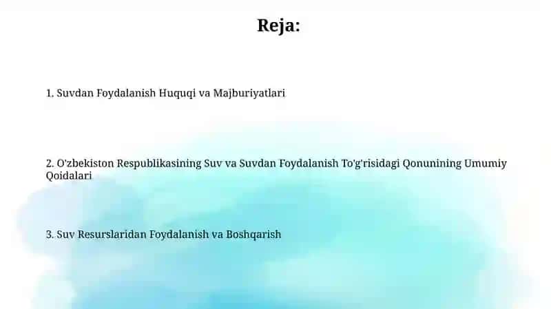 "Suv va suvdan foydalanish to‘g‘risida”gi qonuni" 2