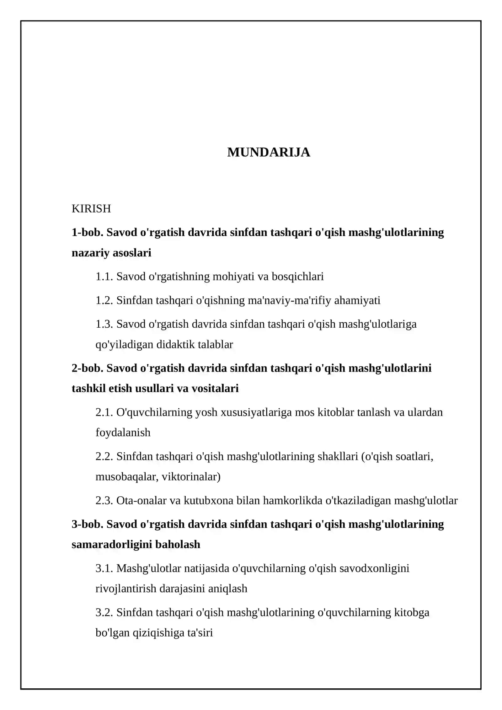 Savod órgatish davrida sinfdan tashqari óqish mashģulotlari 2