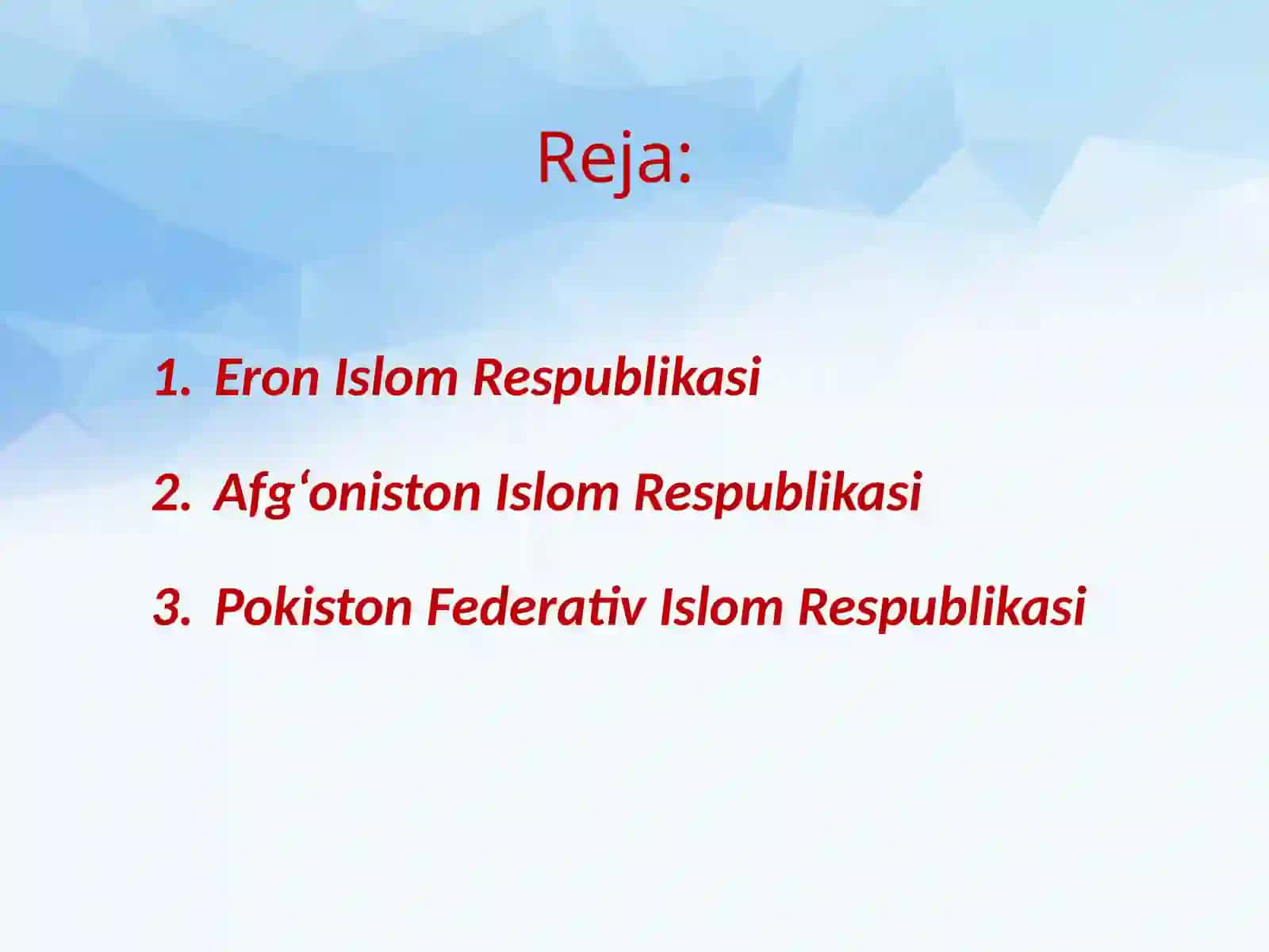 Eron Islom Respublikasi, Afg‘oniston Islom Respublikasi, Pokiston Federativ Islom Respublikasi 2