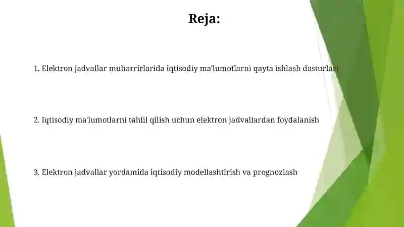 Elektron jadvallar muharrirlarida iqtisodiy ma'lumotlarni qayta ishlash dasturlari 2