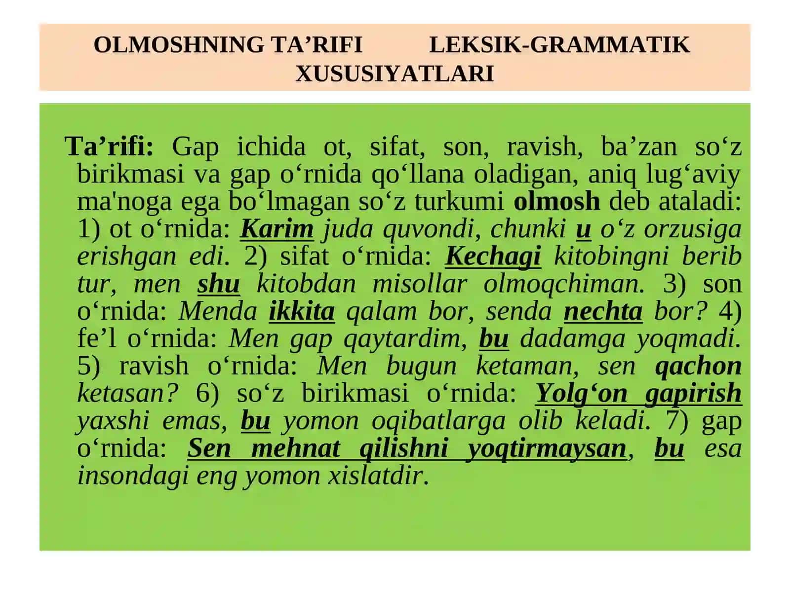 OLMOSHNING TA’RIFI VALEKSIK–GARAMMATIK XUSUSIYATLARI 2