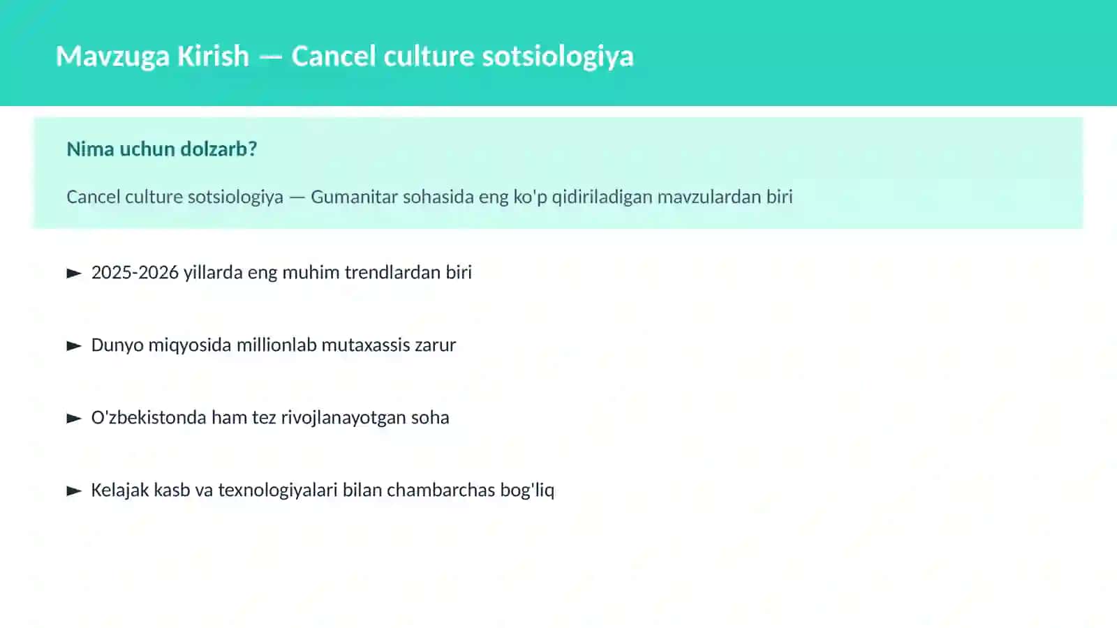 Mavzuga Kirish — Cancel culture sotsiologiya 2