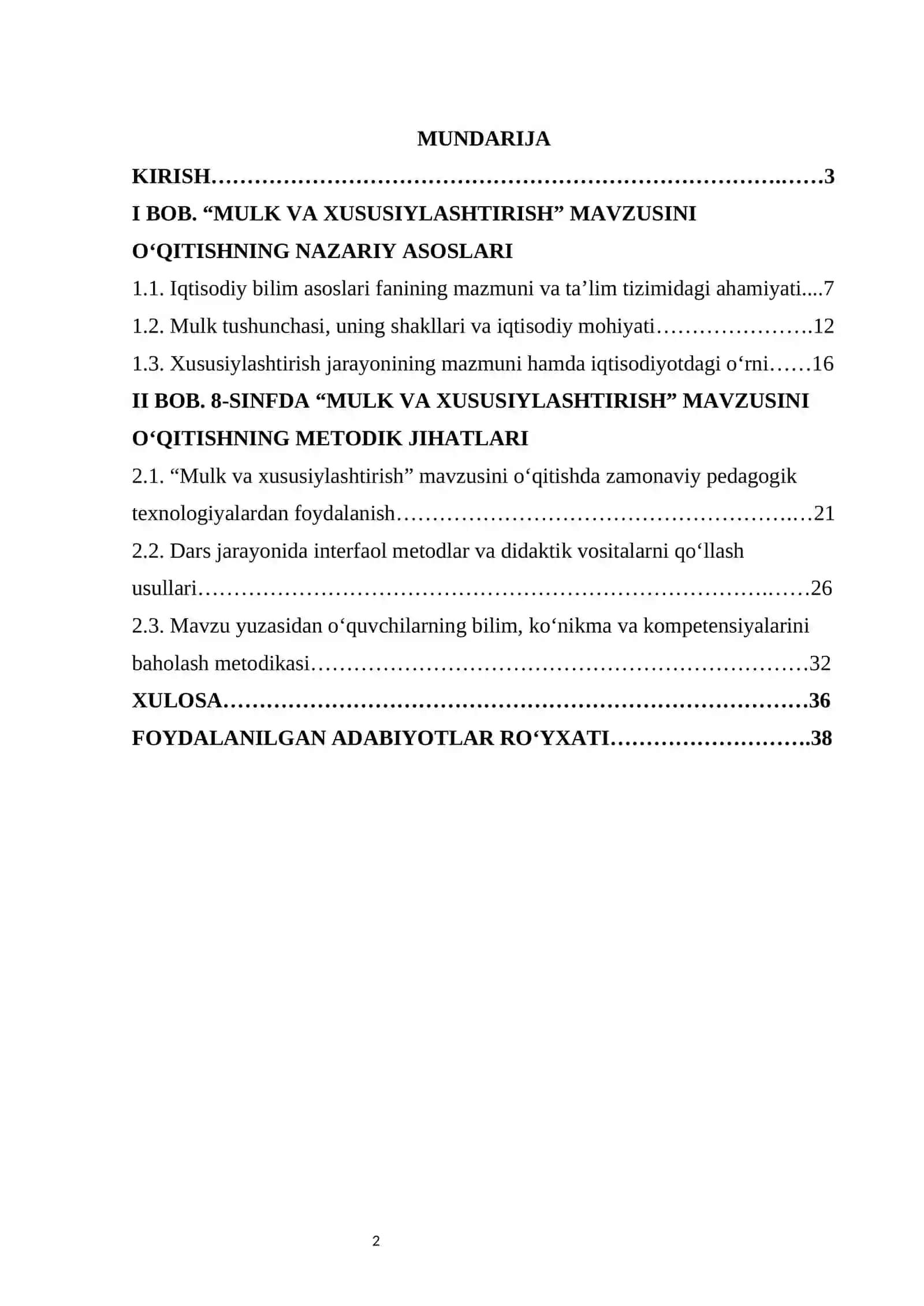 8-sinf Iqtisodiy bilim asoslari fanida “Mulk va xususiylashtirish” mavzusini o‘qitish metodikasi 2