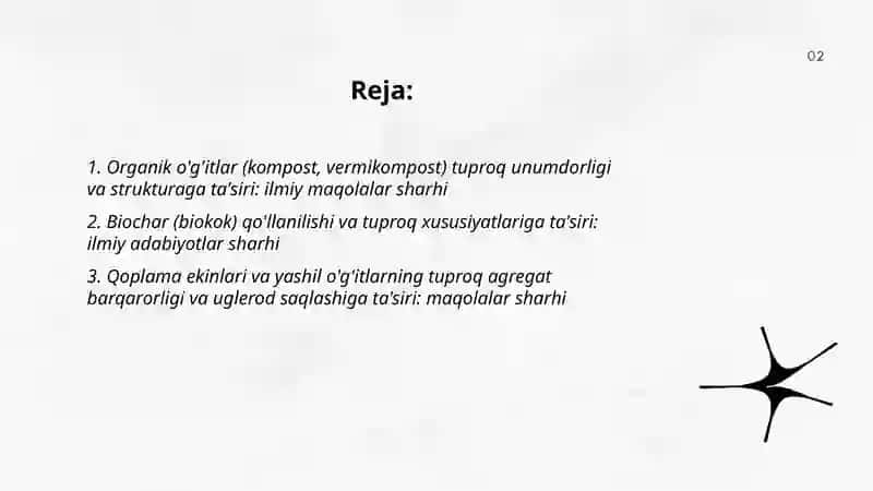 Tuproq unumdorligini va strukturasini yaxshilashga qaratilgan ilmiy maqolalarni sharhi 2