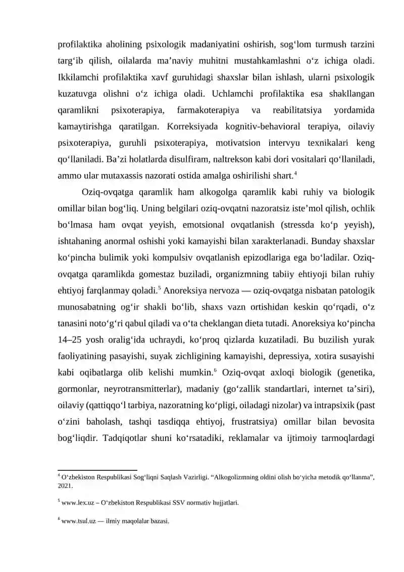 Alkogolga va ovqatga tobelik va uni oldini olish, korreksiyalash 2