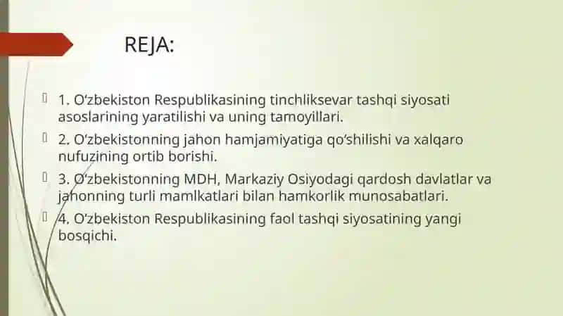 O‘zbekistonning xalqaro aloqalari va jahon hamjamiyatidagi o‘rni 2