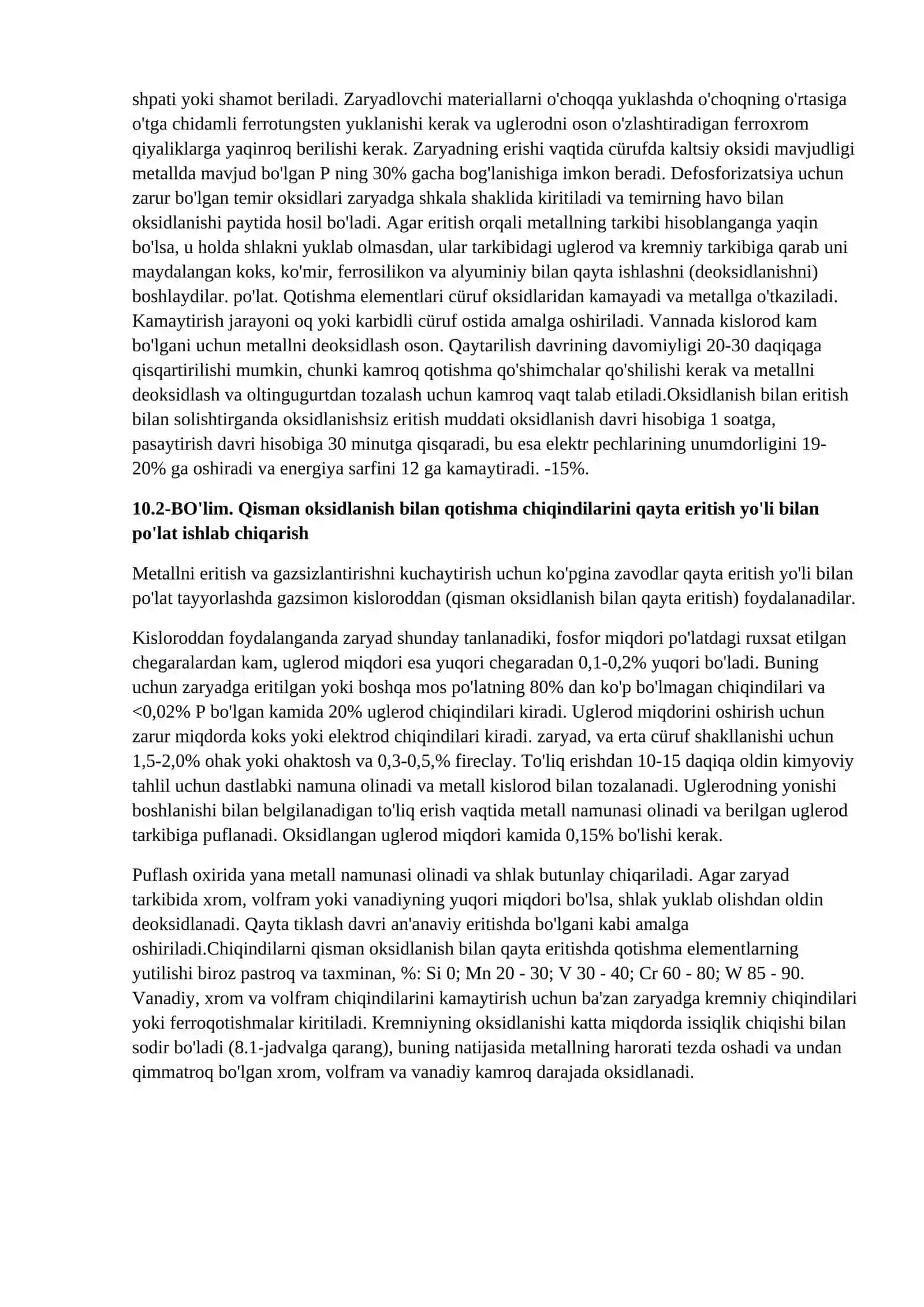 Oksidlanishsiz qotishma chiqindilarni qayta eritish yo'li bilan po'lat ishlab chiqarish 2