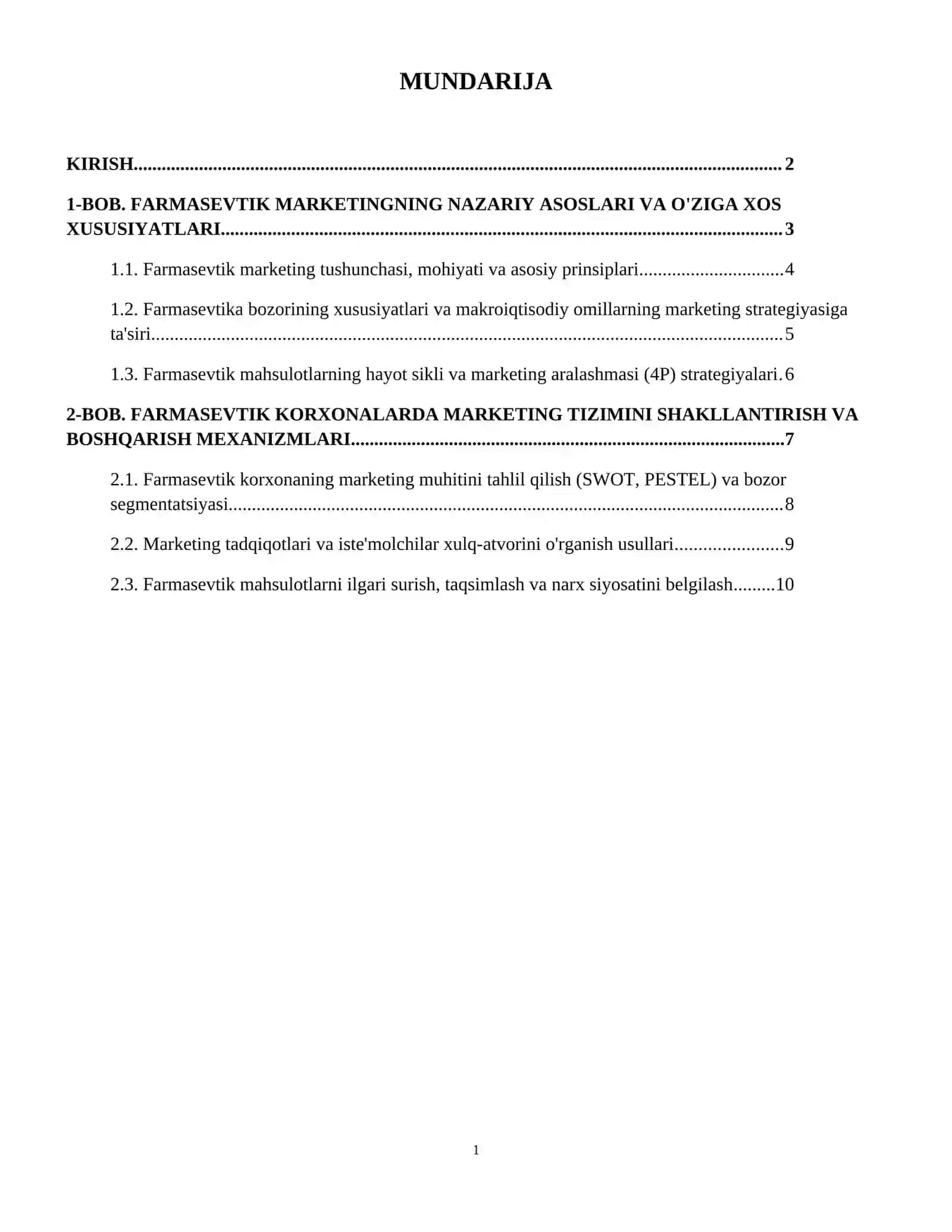 Farmasevtik korxonalarida marketing tizimini tashkil etish 2