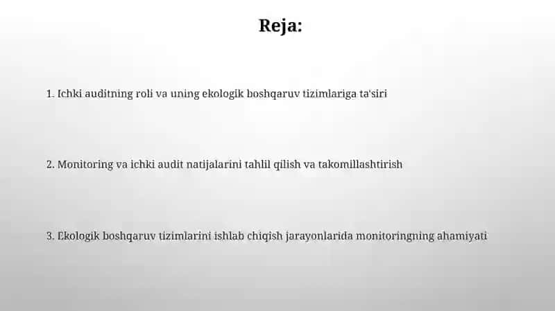 Ekologik menejment tzmni rivojlantirish jarayonlari manitoring va ichki auditning ahamiyati 2
