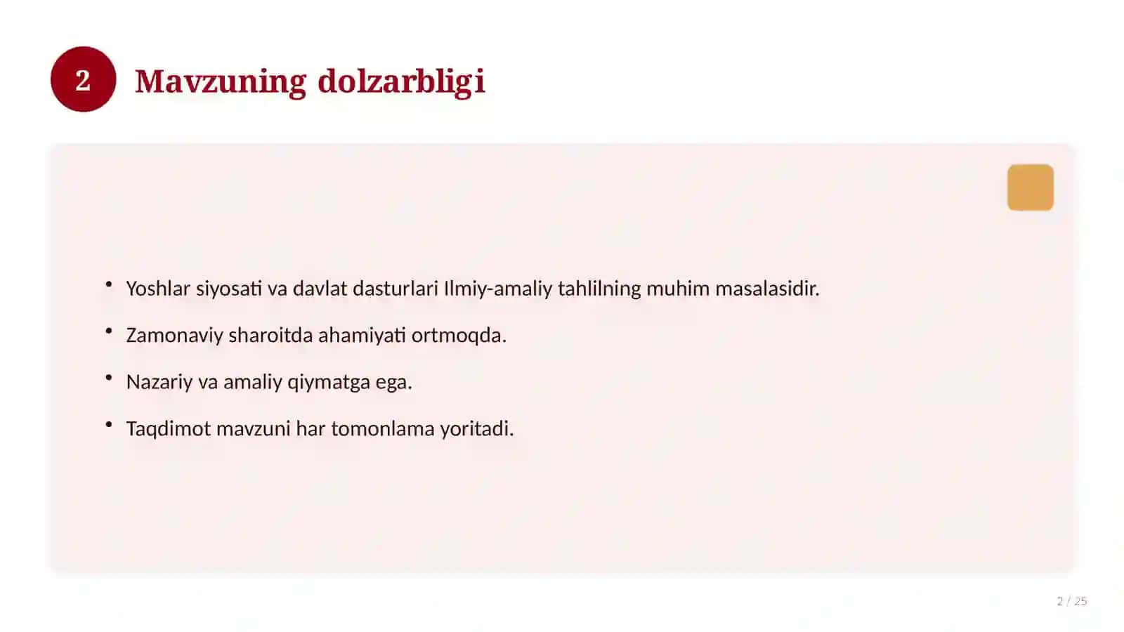 Yoshlar siyosati va davlat dasturlari 2