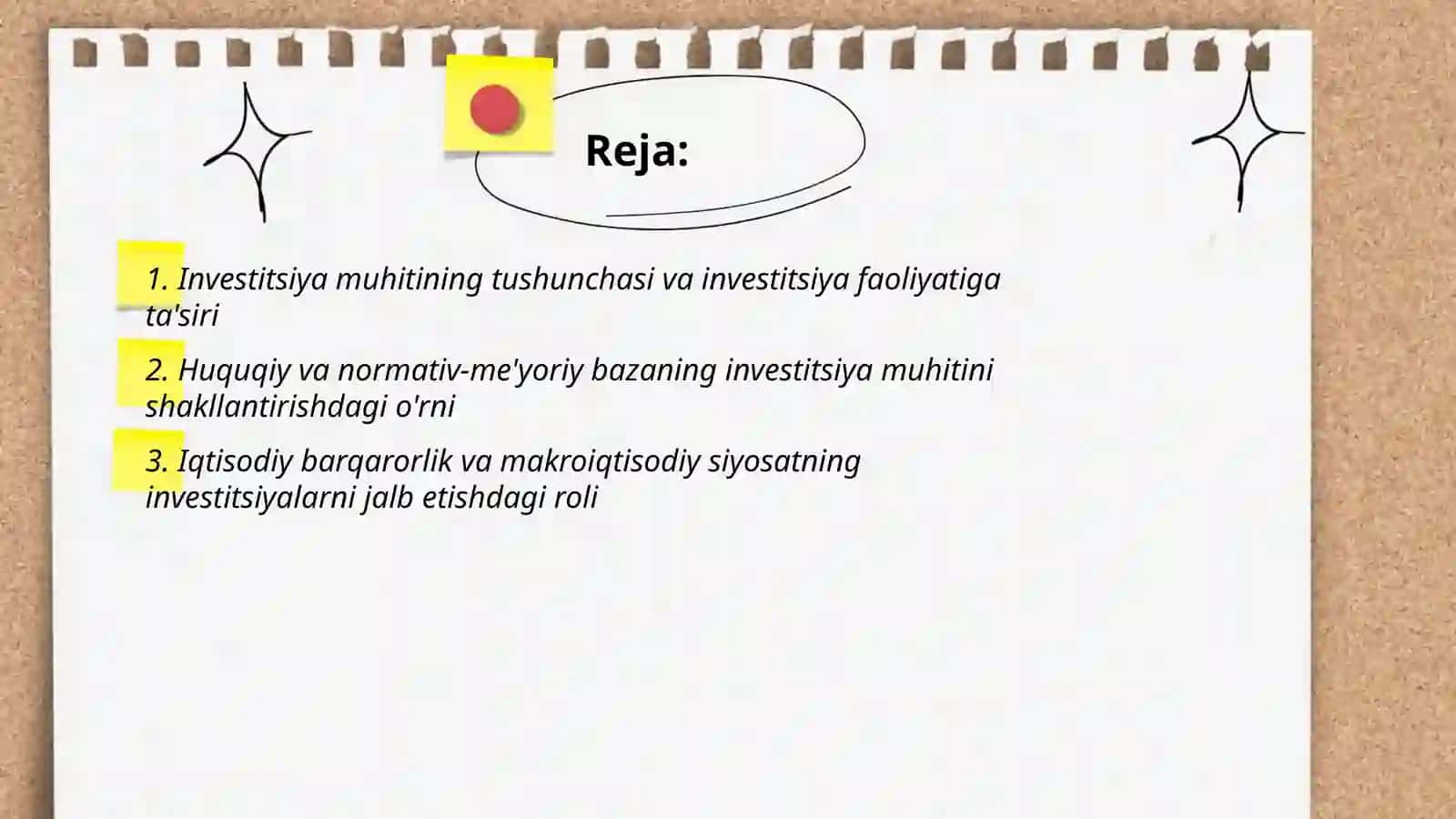 Investitsiya faoliyatini rivojlantirishda investitsiya muhitini órni 2