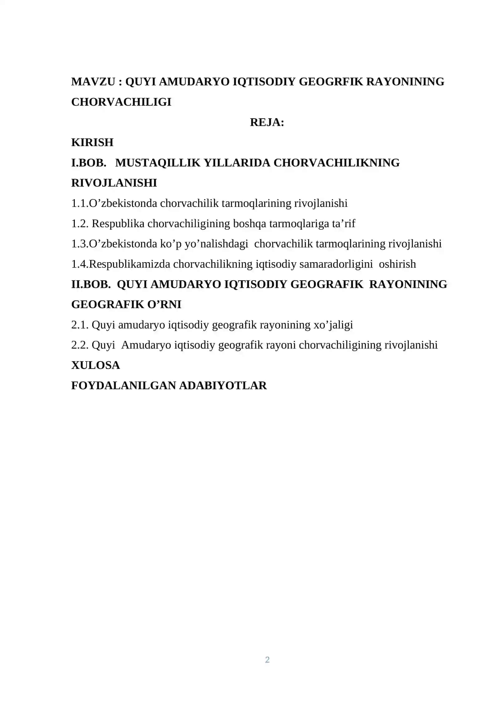 QUYI AMUDARYO IQTISODIY GEOGRFIK RAYONINING CHORVACHILIGI 2