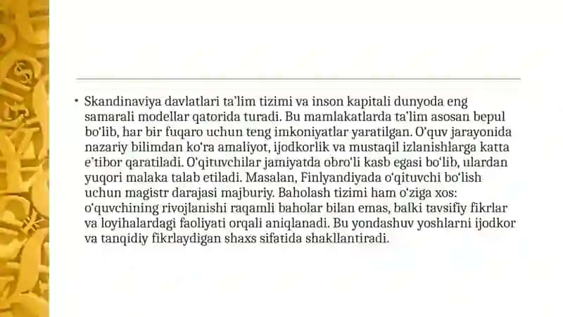 Skandinaviya Davlatlari Ta'lim Tizimi va Inson Kapitali 2