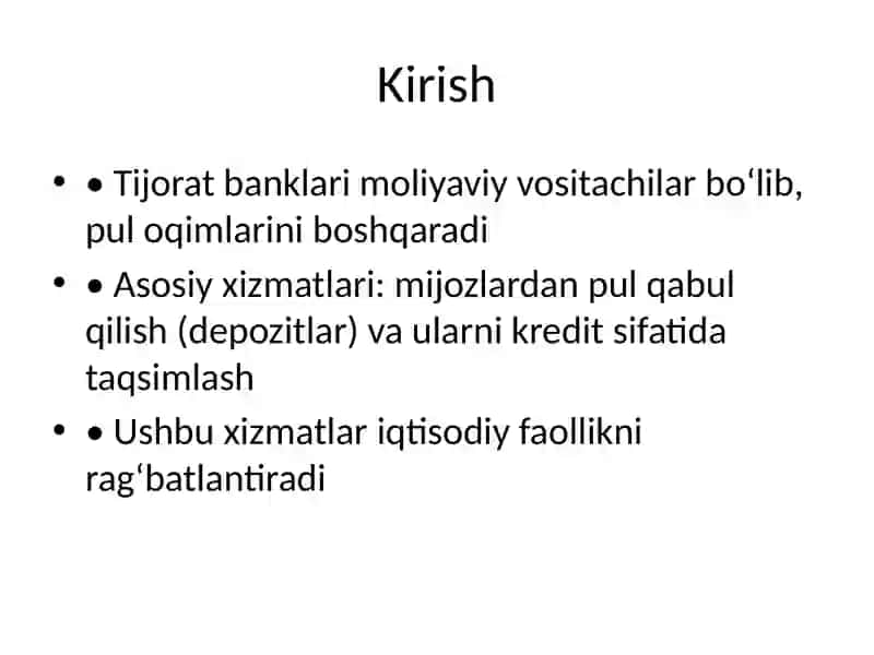 Tijorat banklarida depozit va kredit xizmati 2