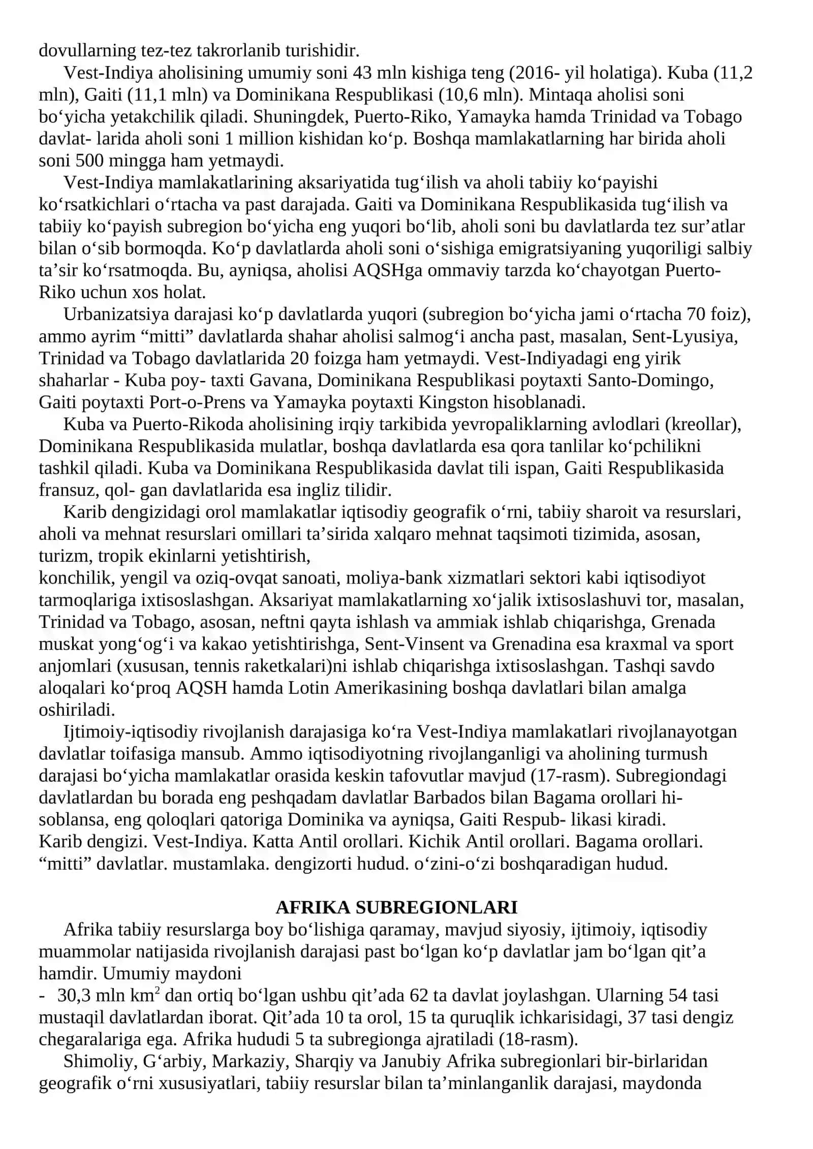 Karib havzasi orol mamlakatlari. Afrika subregionlari 2