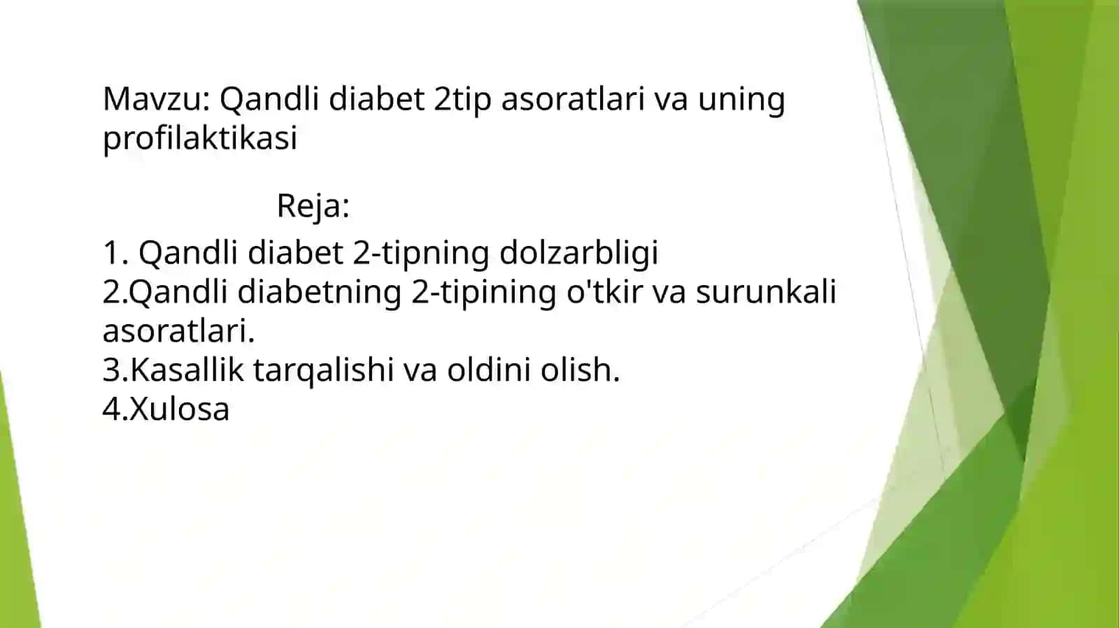 Qandli diabet 2 tip pasoratlari va uning profilaktikasi 2