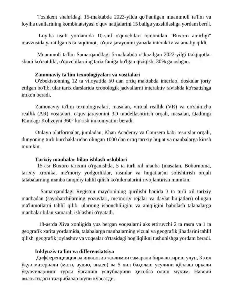 Tarix o'qitishda ta'limning usul va vositalarini tanlash 2