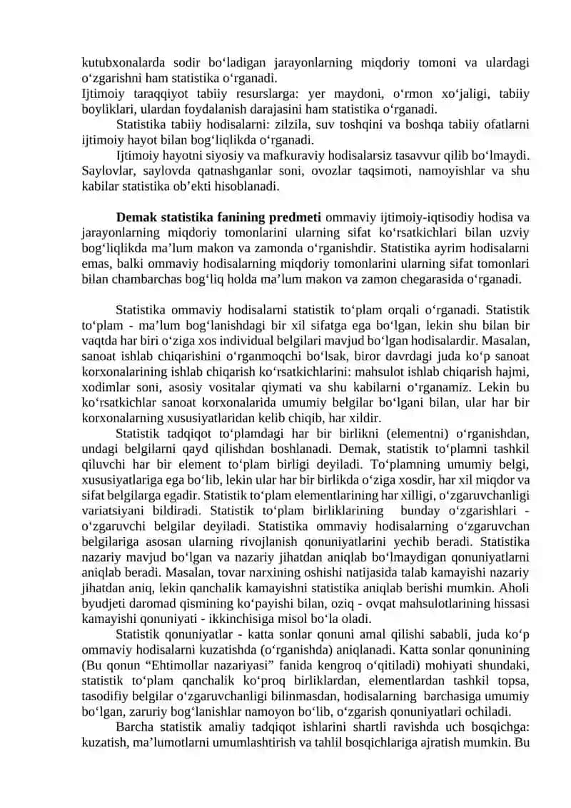 STATISTIKANING PREDMETI VA USLUBI 2