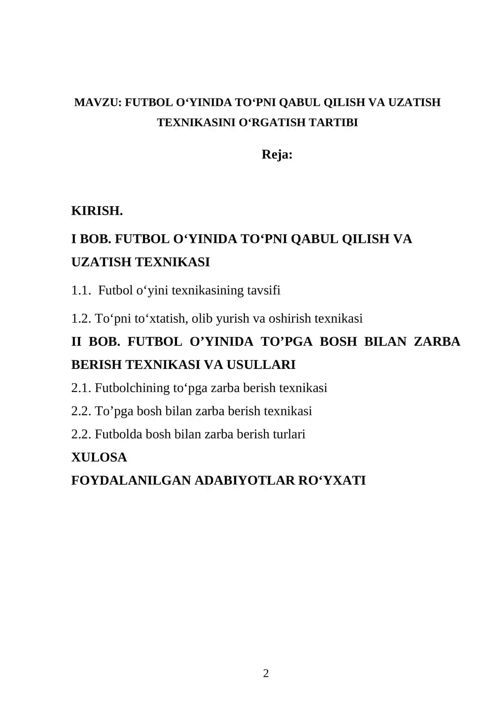 FUTBOL OʻYINIDA TOʻPNI QABUL QILISH VA UZATISH TEXNIKASINI OʻRGATISH TARTIBI 2