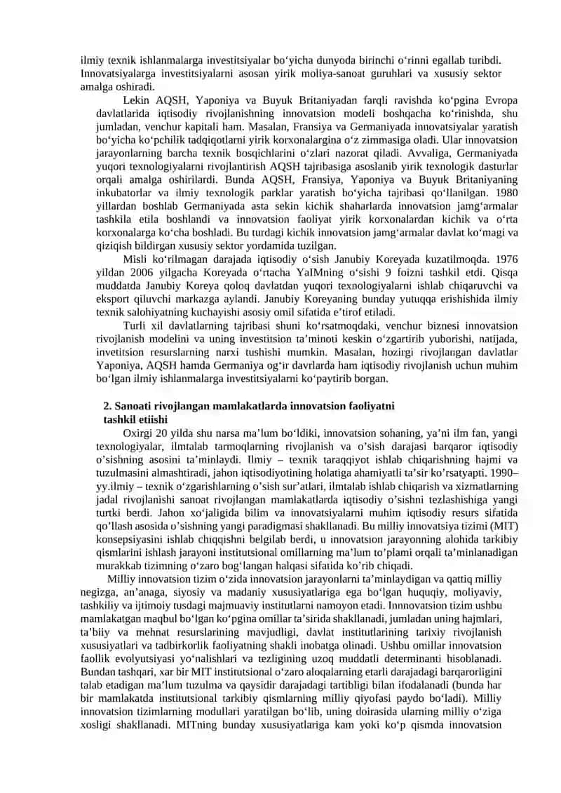 16-Mavzu. Innovatsion iqtisodiyotni rivojlantirishda xorijiy tajribalardan foydalanish 2