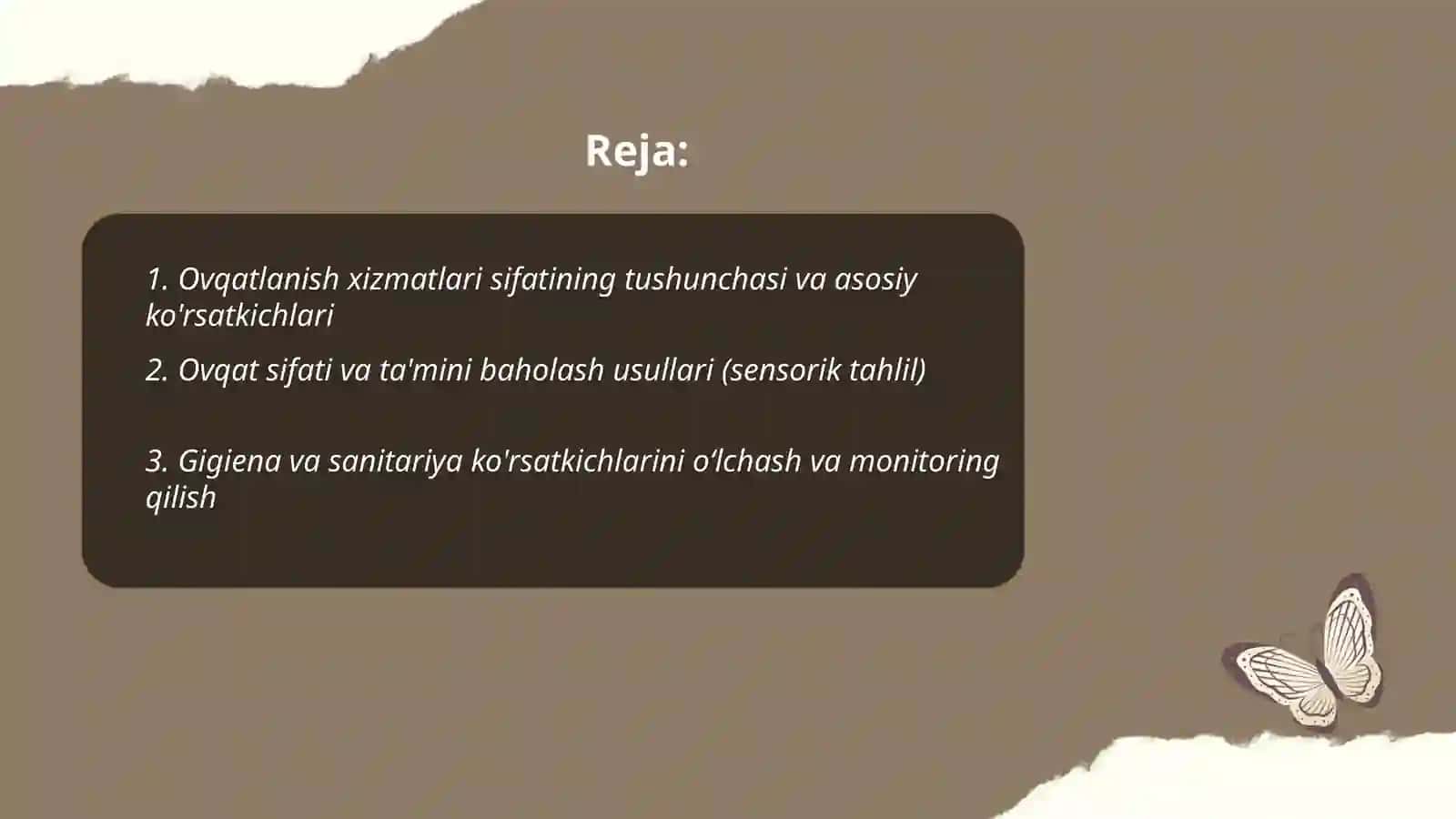 Ovqatlanish xizmatlari sifatini ifodalovchi ko'rsatkichlar va sifatini baholash usullari 2