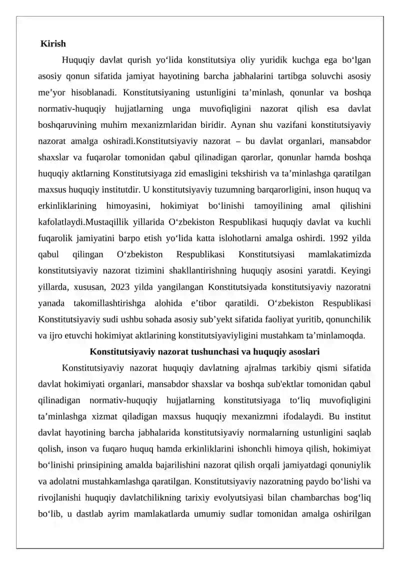 O‘zbekiston Respublikasida konstitutsiyaviy nazorat tushunchasi va uning amalga oshirilishi 2