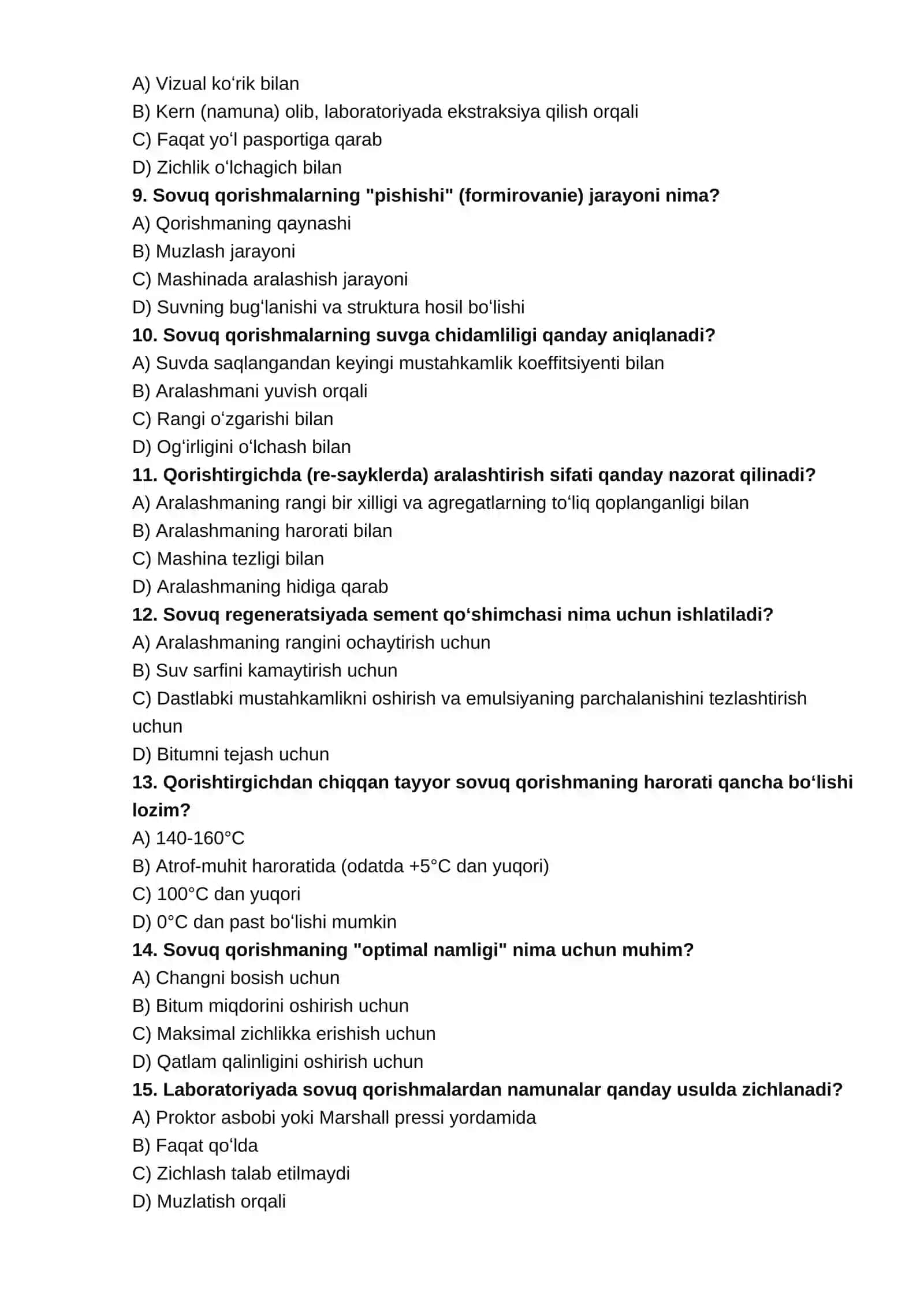 Sovuq qorishmalardan asoslar qurish va regeneratsiya (30 talik test) 2