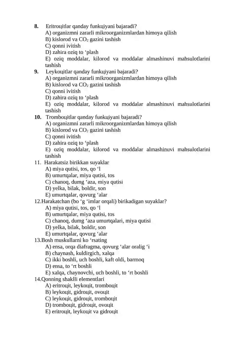 8-sinf biologiya test. 1 variant 2