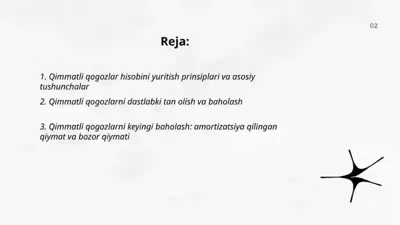 qimmatli qogozlar va qimmatli qogozlarga investitsiyalangan mablag`larning ishonchli boshqaruvi hisob 2