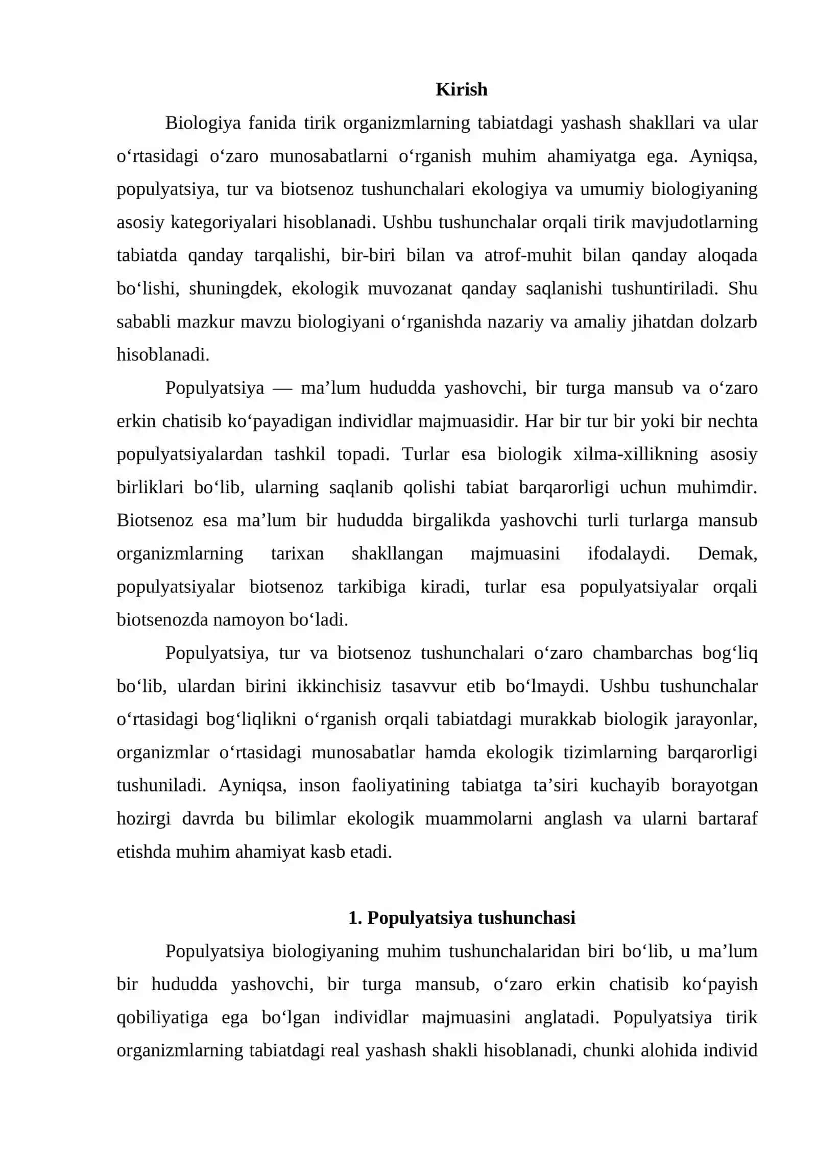 Populyatsiya tur va biotsenoz tushunchalari o’zaro bog’liqligi 2