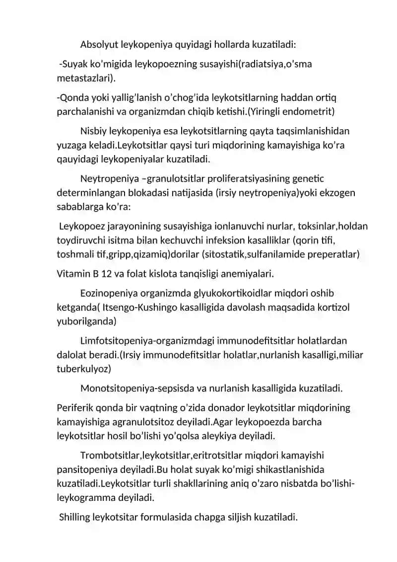 Leykotsitoz.Leykopeniya.Leykopoid reaksiyalar 2