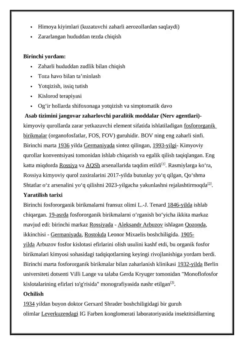URUSH DAVRDA ZAHARLANISHLAR BO'G'UVCHI MODDALAR 2