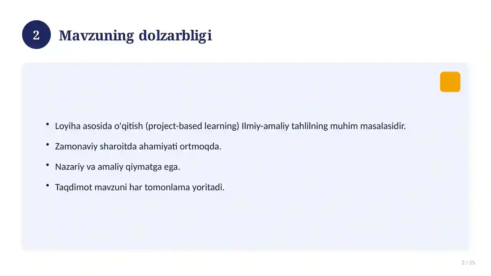 Loyiha asosida o'qitish (project-based learning) 2