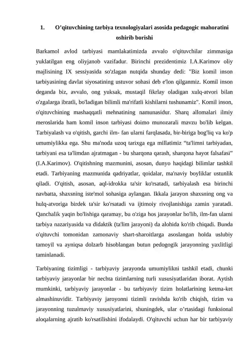 O’qituvchining tarbiya texnologiyalari asosida pedagogik mahoratini oshirib borishi 2