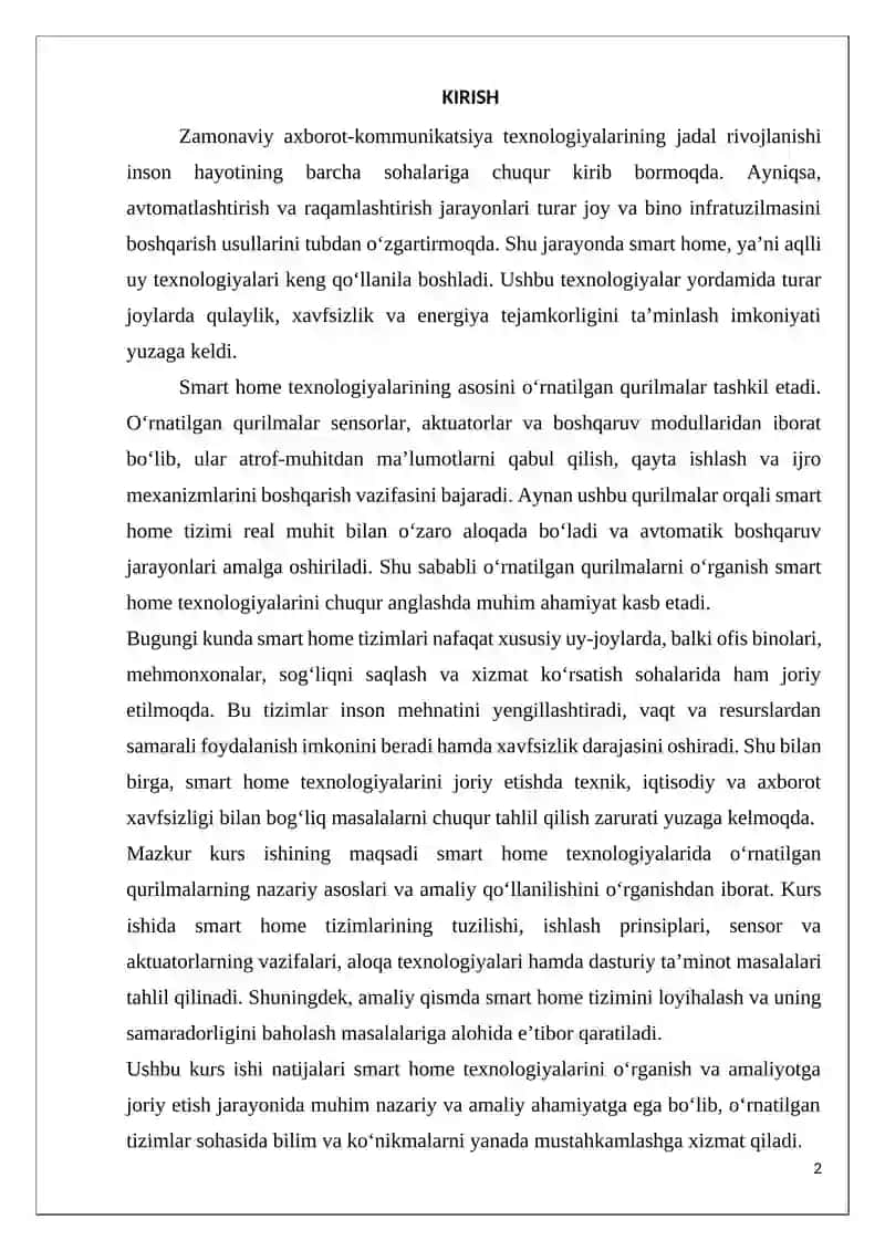 SMART HOME TEXNOLOGIYALARIDA O‘RNATILGAN QURILMALAR 2