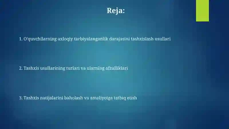 O'quvchilarning axloqiy tarbiyalanganligini tashxis etish metodi 2