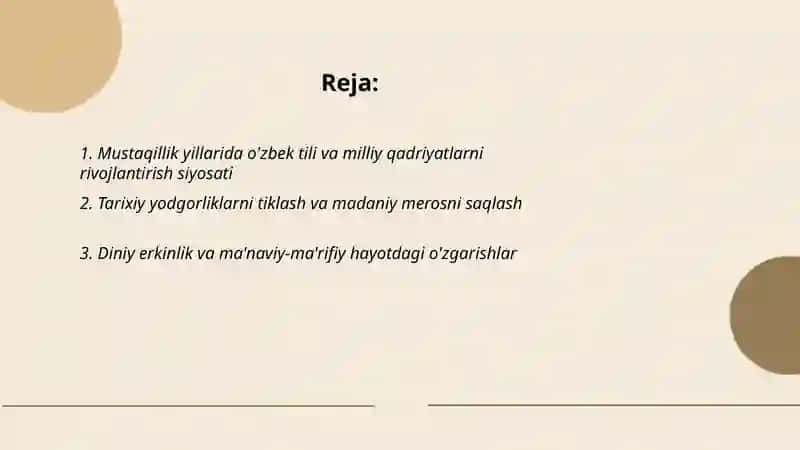 Mustaqilik yillarda O'zbekistondagi ma'naviy va madaniyn taraqqiyot 2