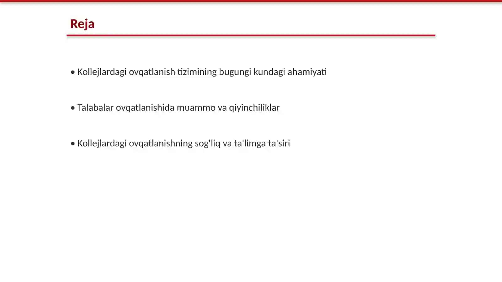Kollejlarda ovqatlanishini tahlil qilish 2