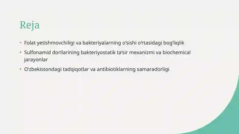 FOLAT KISTANING YETISHMOVCHILIGI SULFANILAMID PREPARATLARINING BAKTERIOSTATIK TASIR MEXANIZMI 2