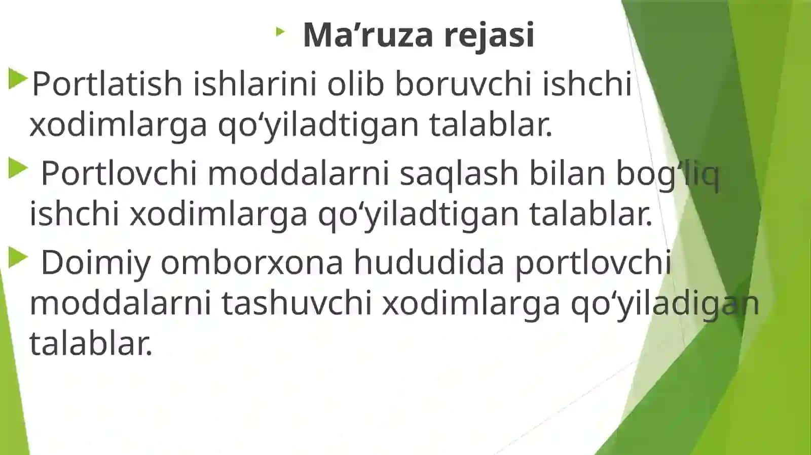 Ma’ruza.Portlatish ishlari uchun xodimlarga qo’yiladigan talablar 2