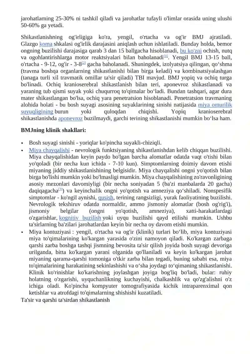 Bosh miya jarohatining kelib chiqishi sababli va asorati 2