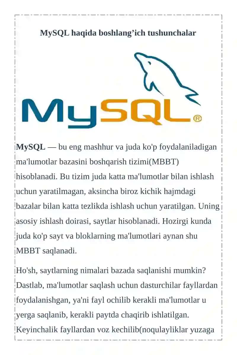 MySQL haqida boshlang’ich tushunchalar 2