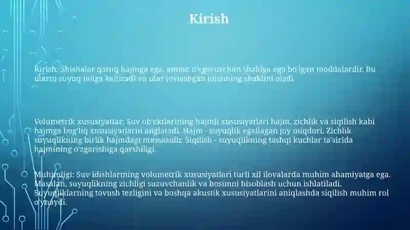 Suyuqliklarning Hajmiy Xossalari 2
