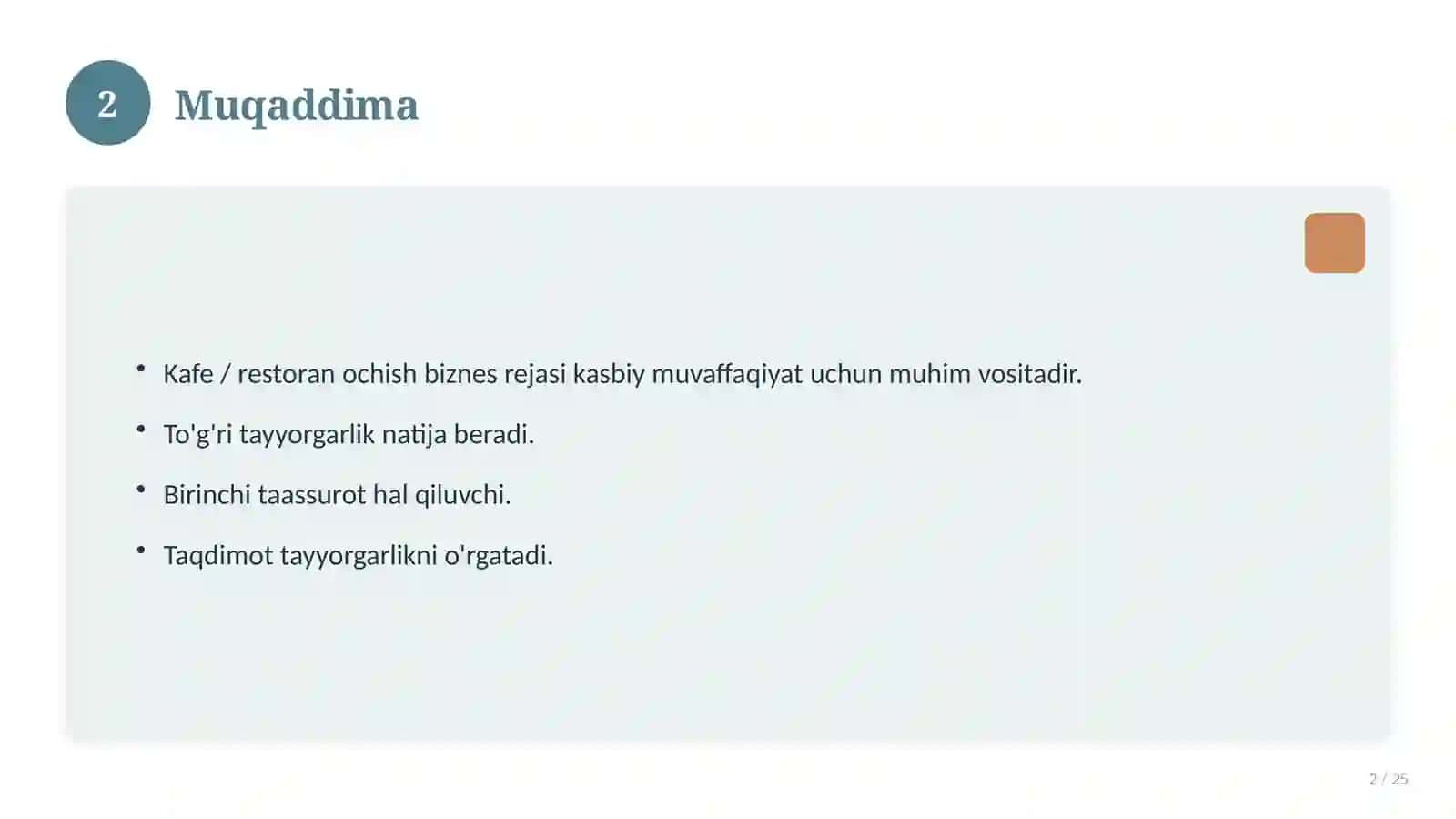 Kafe / restoran ochish biznes rejasi 2