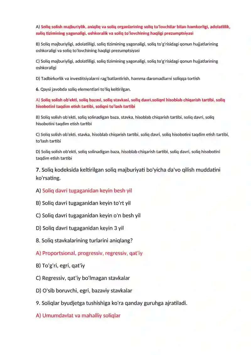 Soliq va Soliqqa oid savollarga javoblar 2