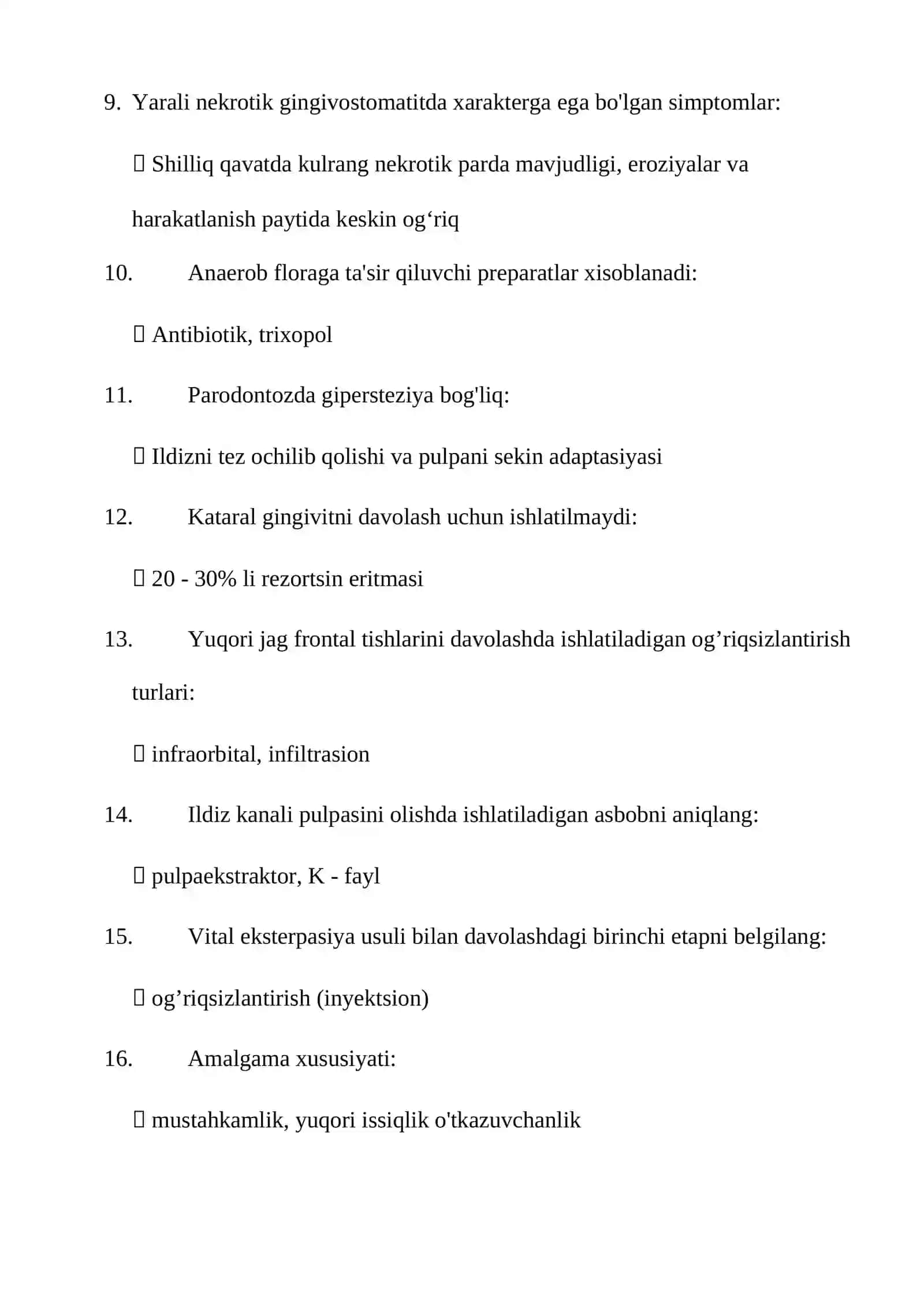 Stomotologiya toifa test savol javoblari bilan qo'llanma 2