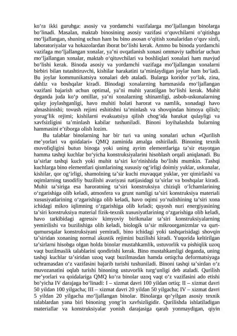 1-mavzu. Bino va inshootlar xaqida tushunchalar. Turarjoy, jamoat, sanoat bino va inshootlar haqida umumiy ma’lumotlar. Binolarning asosiy elementlari va ularning vazifalari. 2