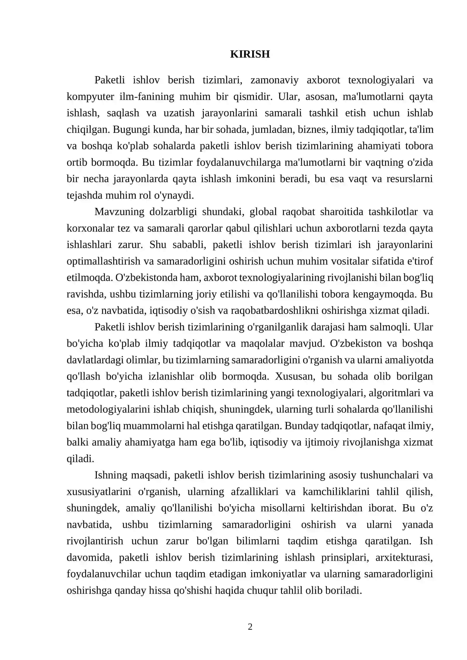Paketli ishlov berish tizimlari va ularning xususiyatlari 2