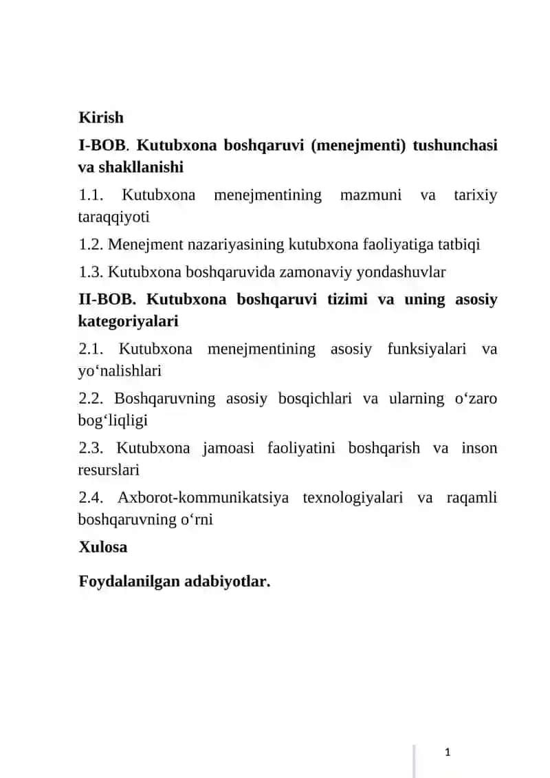 KUTUBXONA BOSHQARUV (MENEJMENTI): ASOSIY TUSHUNCHALARI VA KATEGORIYASI 2