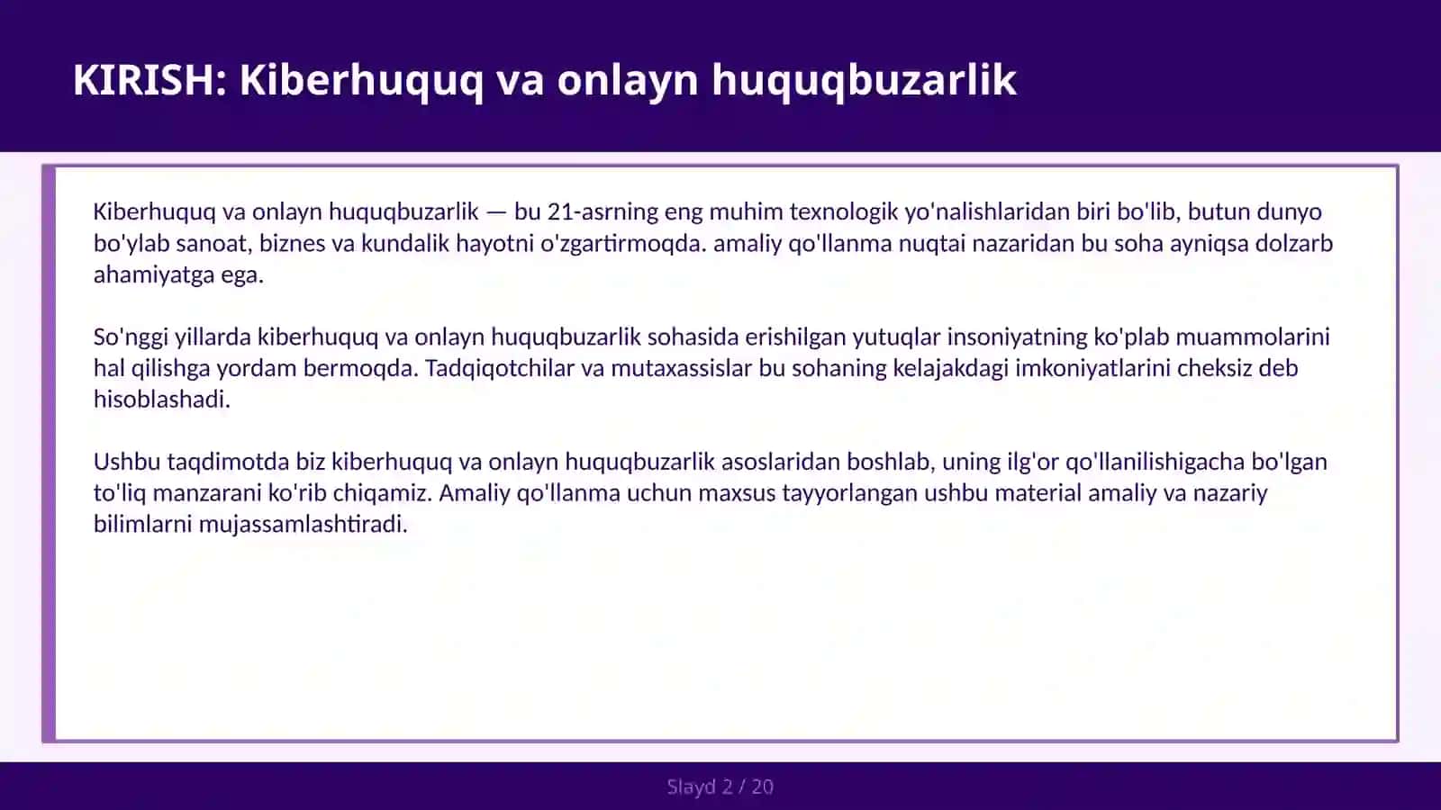 KIBERHUQUQ VA ONLAYN HUQUQBUZARLIK 2